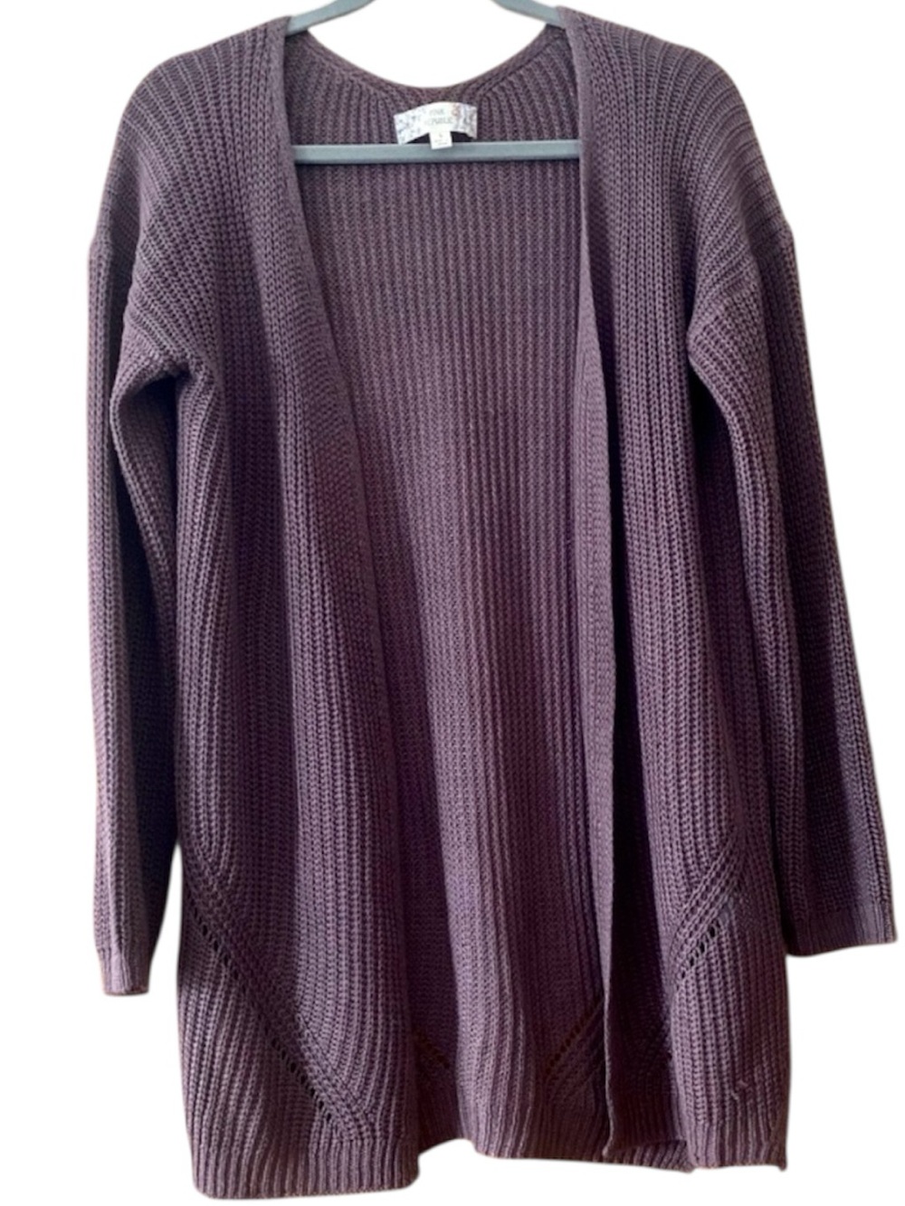 Pink Republic Purple Chunky Waffle Knit Open Front Cardigan Sweater L